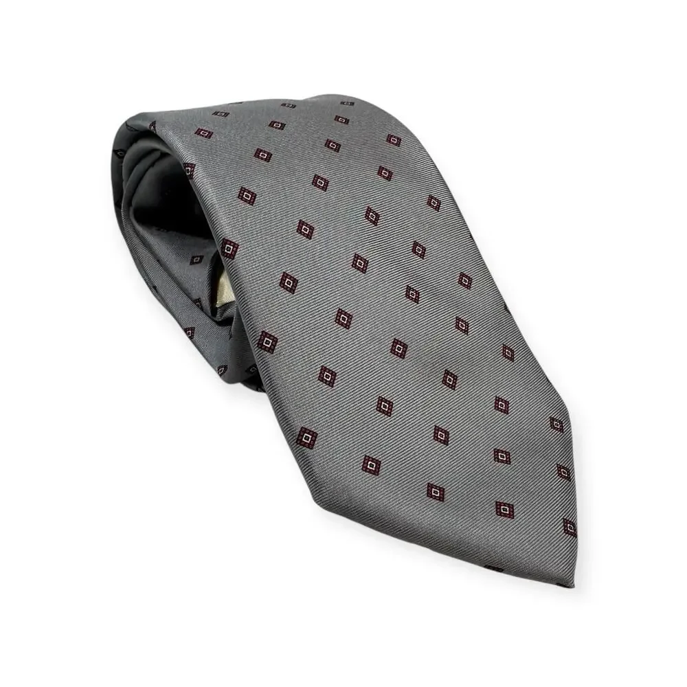 Neil Martin Tie Mens OS Silver Grey Geometric Italian‎ Silk Handmade Old Money